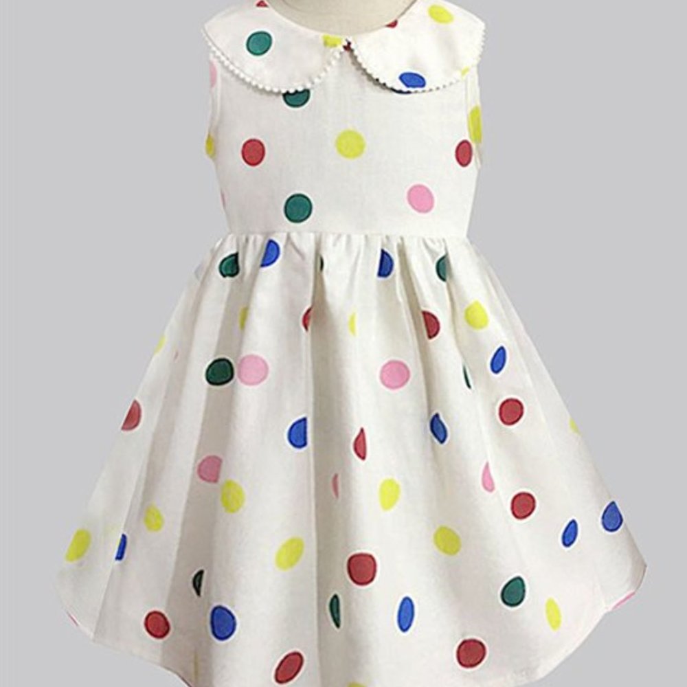 A.T.U.N. White Polka Dot Peter Pan Collar Ava Dress Girls 7-8 years
